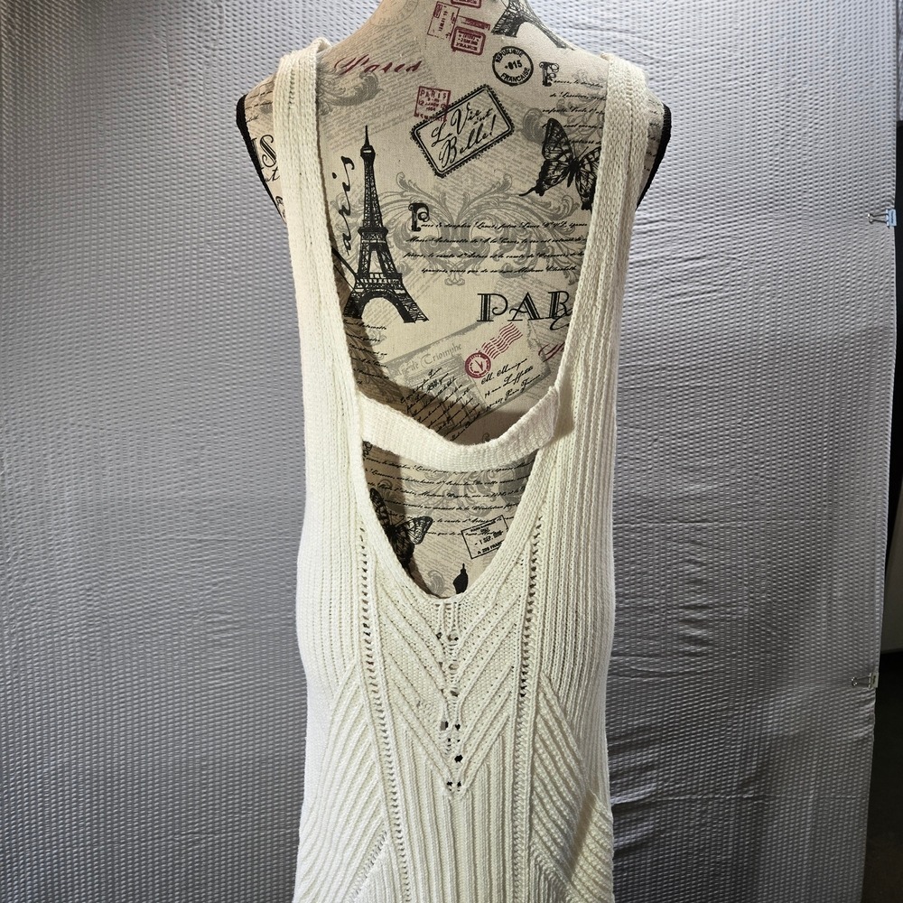 Anthropologie Cream Pointelle Knit Open Back V-Neck Sweater Dress Made in Turkey - Picture 3 of 15